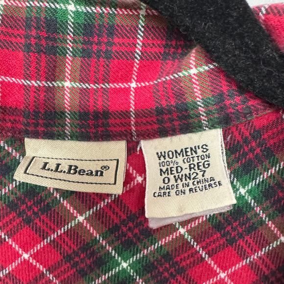 LL Bean Womens Long Flannel Night Dress Gown Red Green White Plaid Size Medium - Picture 4 of 8